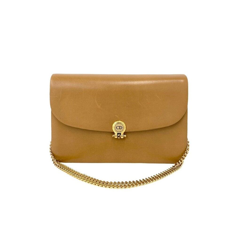 Christian Dior Vintage CD Logo Hardware Leather 2-Way Chain Shoulder Bag/Pouc...